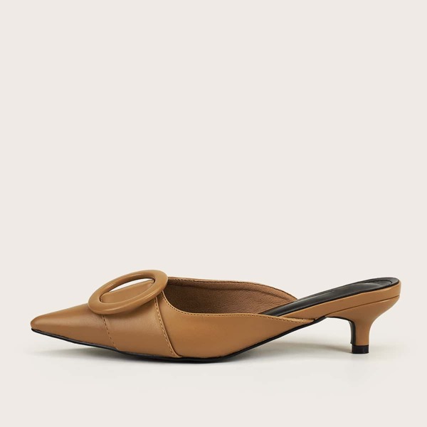 

Round Decor Point Toe Mules, Apricot