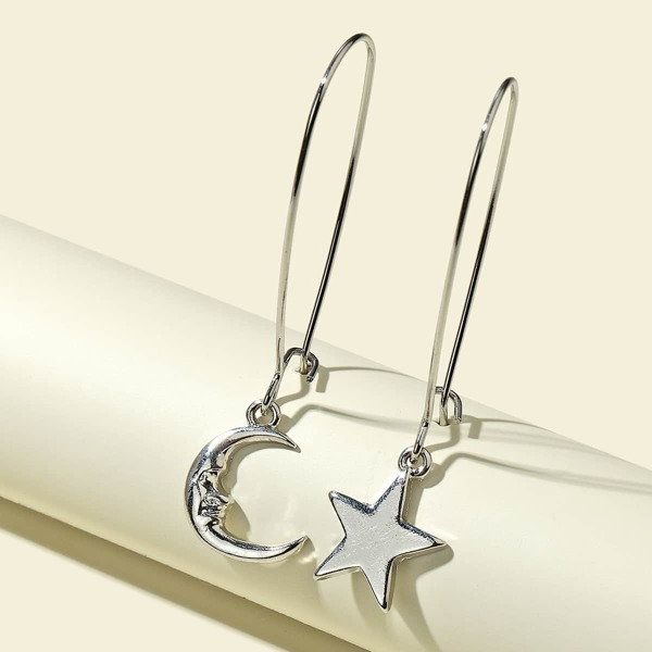 

Star & Moon Charm Drop Earrings, Silver