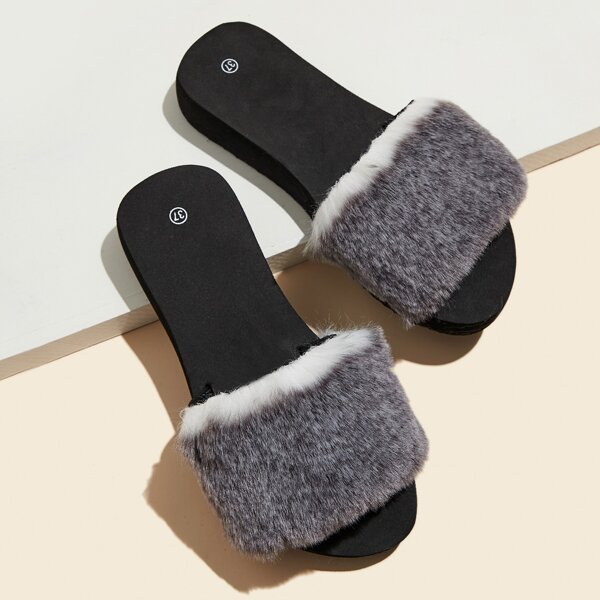 

Open Toe Fluffy Slides, Grey