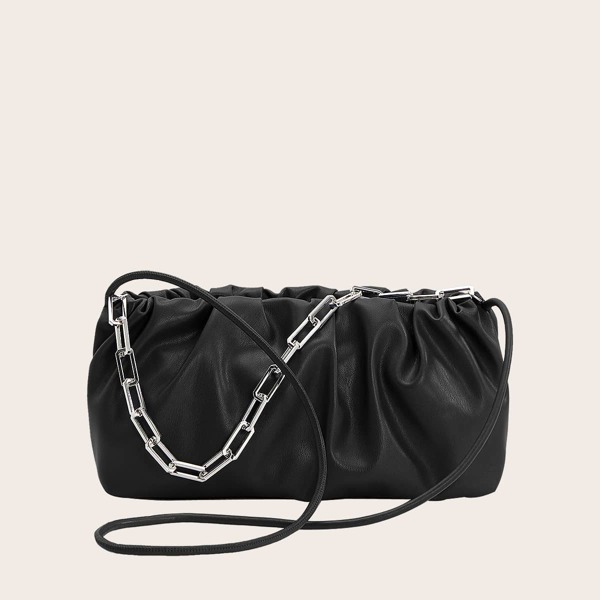 

Ruched Chain Shoulder Bag, Black