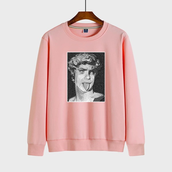

Men Figure Graphic Crew Neck Sweatshirt, Baby pink