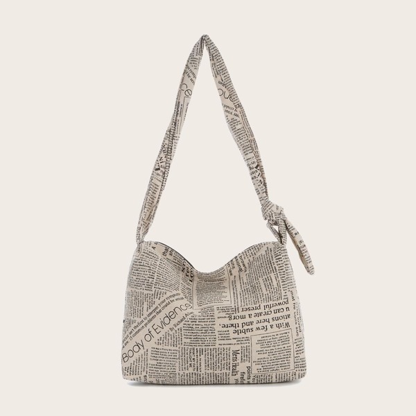 

Slogan Graphic Shoulder Bag, Beige