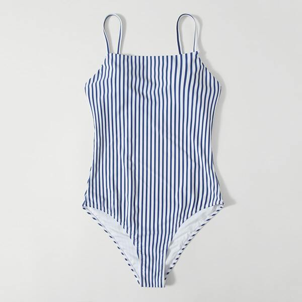 

Striped One Piece Swimsuit, Blue and white
