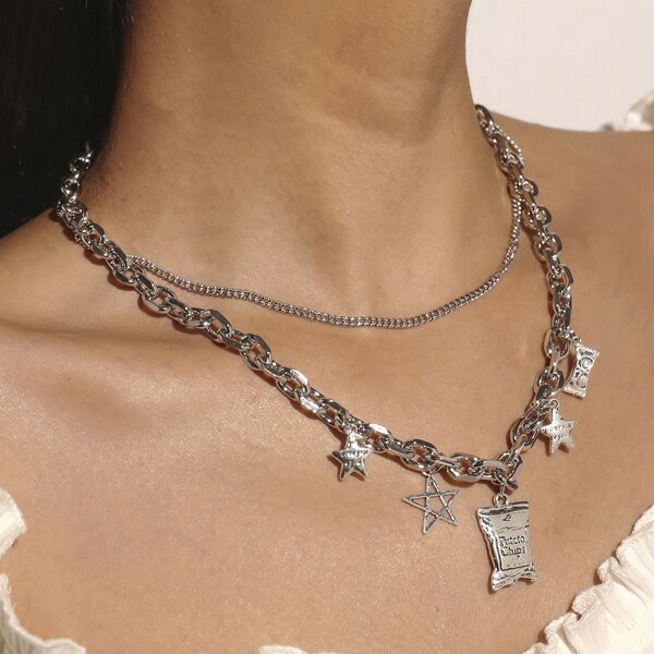 

Star Layered Necklace, Silver
