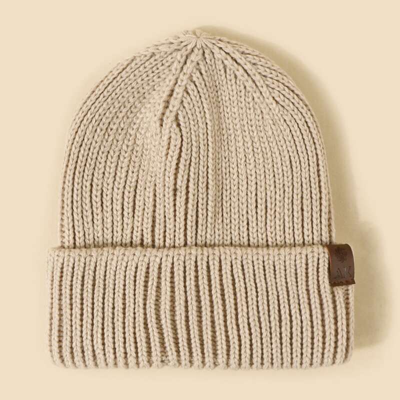 

Guys PU Leather Patch Beanie, Beige
