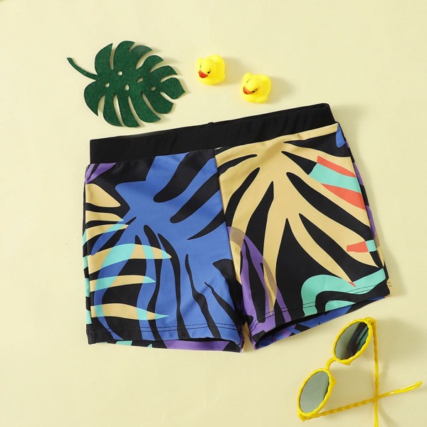 

Boys Tropical Leaf Print Swim Shorts, Multicolor