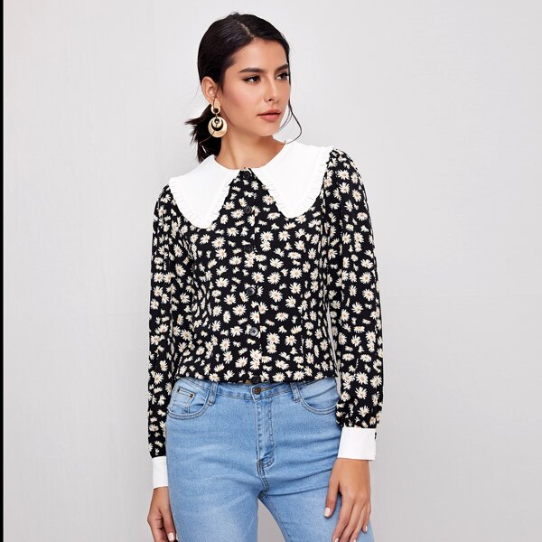 

Daisy Print Statement Collar Blouse, Multicolor