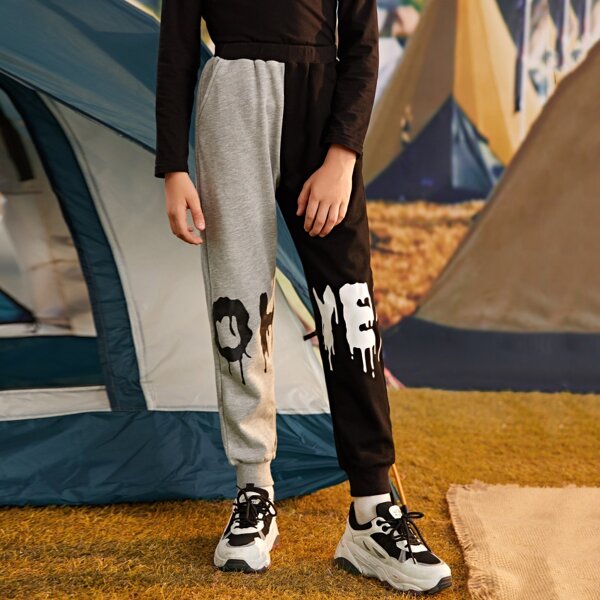 

Boys Letter Graphic Two Tone Joggers, Multicolor