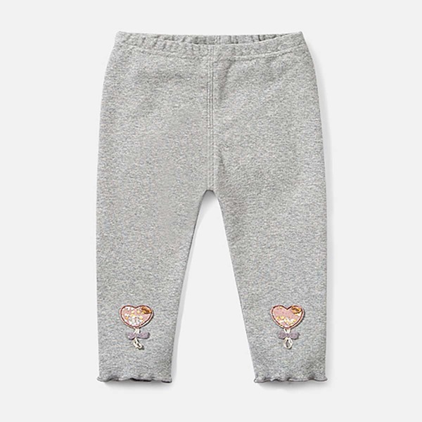 

Toddler Girls Heart Patched Lettuce Trim Leggings, Light grey