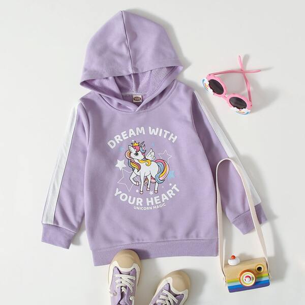 

Toddler Girls Contrast Panel Unicorn Print Hoodie, Lilac purple