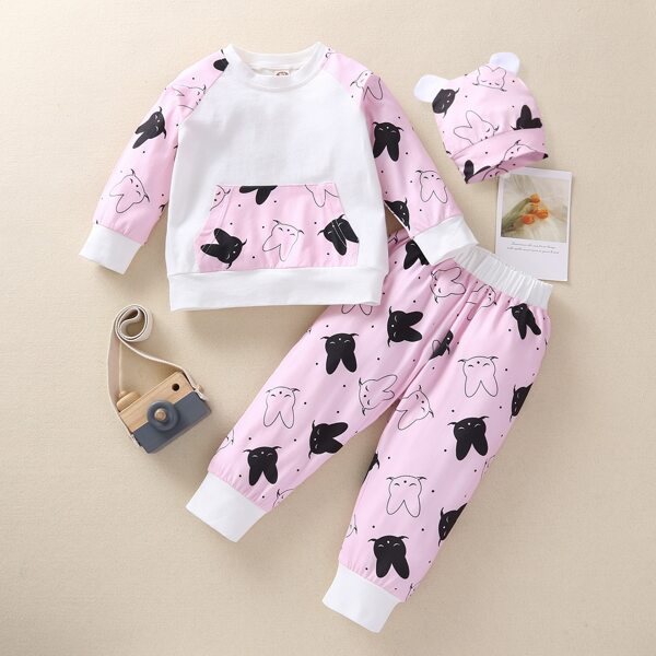 

Baby Girl Cartoon Graphic Sweatshirt & Sweatpants With Hat, Multicolor