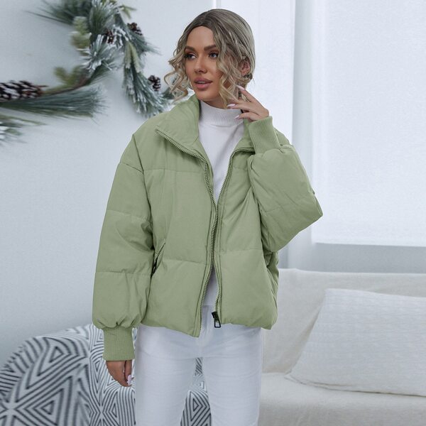 

Drop Shoulder Zip Up Puffer Jacket, Mint green