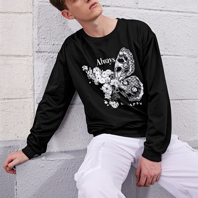

Guys Butterfly & Letter Graphic Sweatshirt, Black