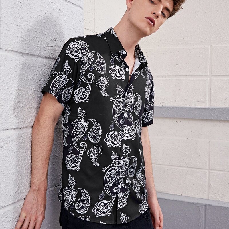 

Guys Paisley Print Shirt, Black
