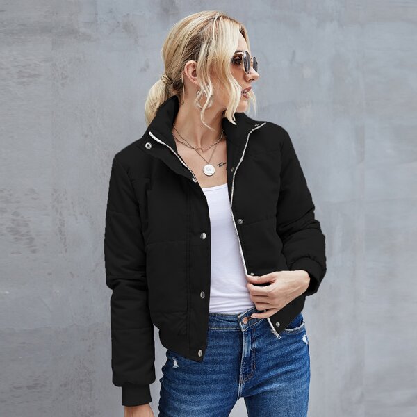 

High Neck Zip Up Puffer Jacket, Black