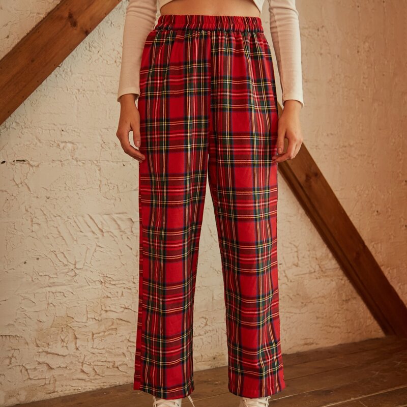 

Elastic Waist Tartan Pants, Multicolor