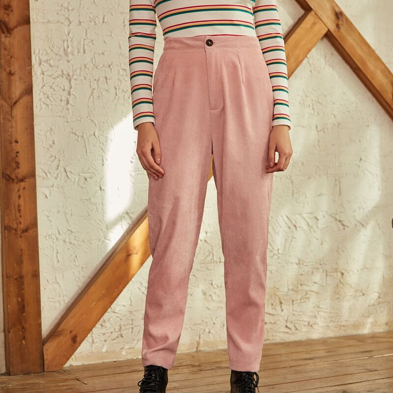 

Solid Corduroy Pants, Baby pink