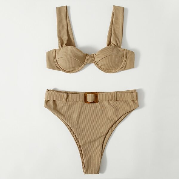 

Rib Underwire Bikini Swimsuit, Khaki