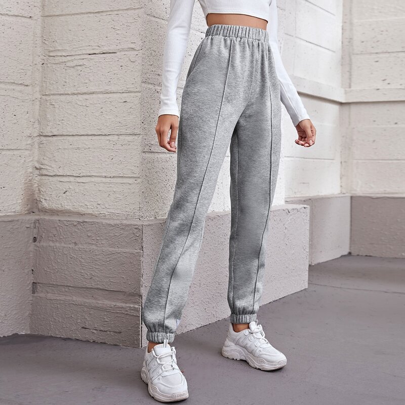

Heather Gray High Waist Plush Lined Sweatpants, Light grey