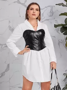 SHEIN Privé Plus Seam Front PU Leather Tube Top Without Blouse - Black - View 1