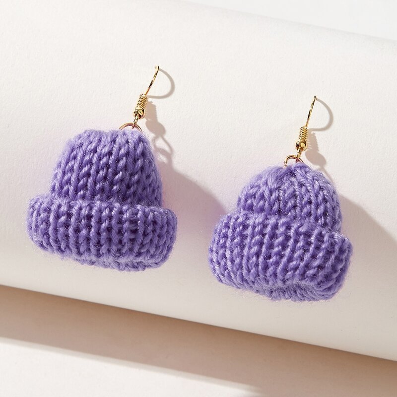 

Hat Drop Earrings, Purple