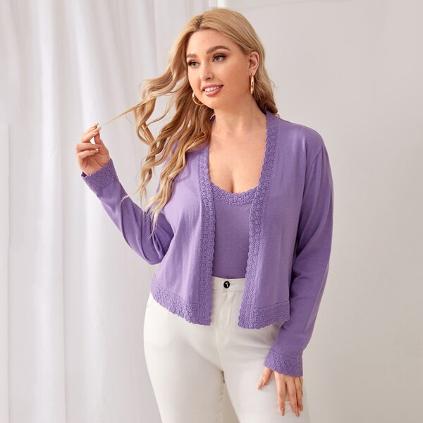 

Plus Open Front Cardigan With Knit Top, Lilac purple