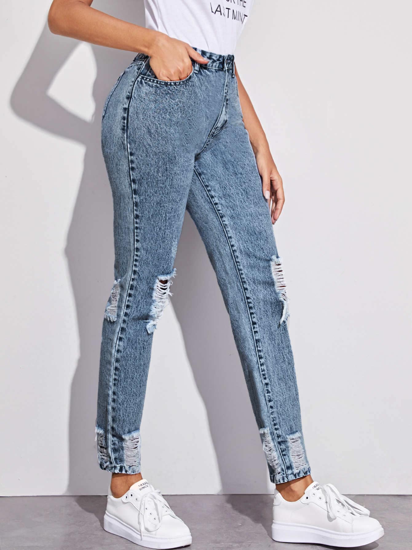 Snow Wash High-Rise Distressed Mom Jeans thumbnail