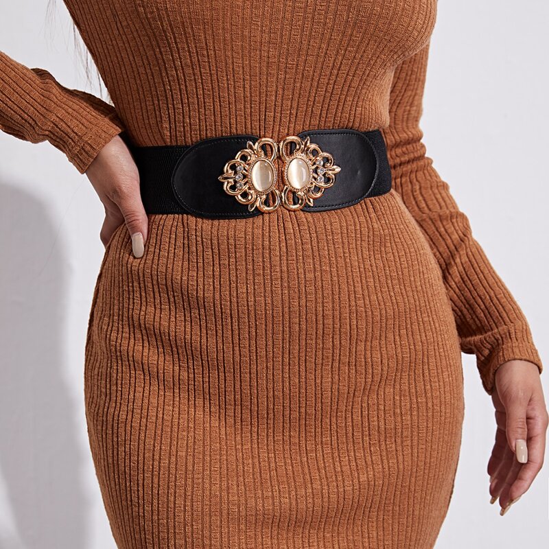 

Gemstone Decor Elastic Belt, Black