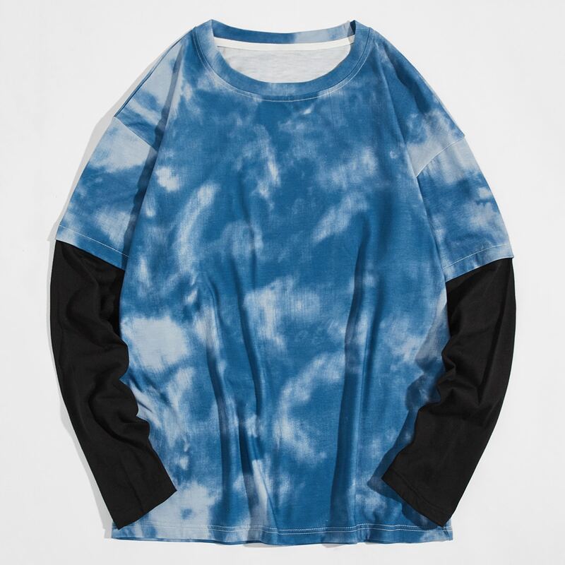 

Men 2 In 1 Tie Dye Contrast Sleeve Tee, Blue