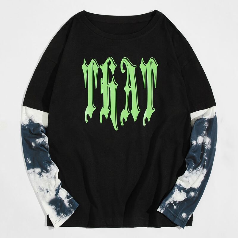 

Men 2 In 1 Tie Dye Sleeve Letter Graphic Tee, Black