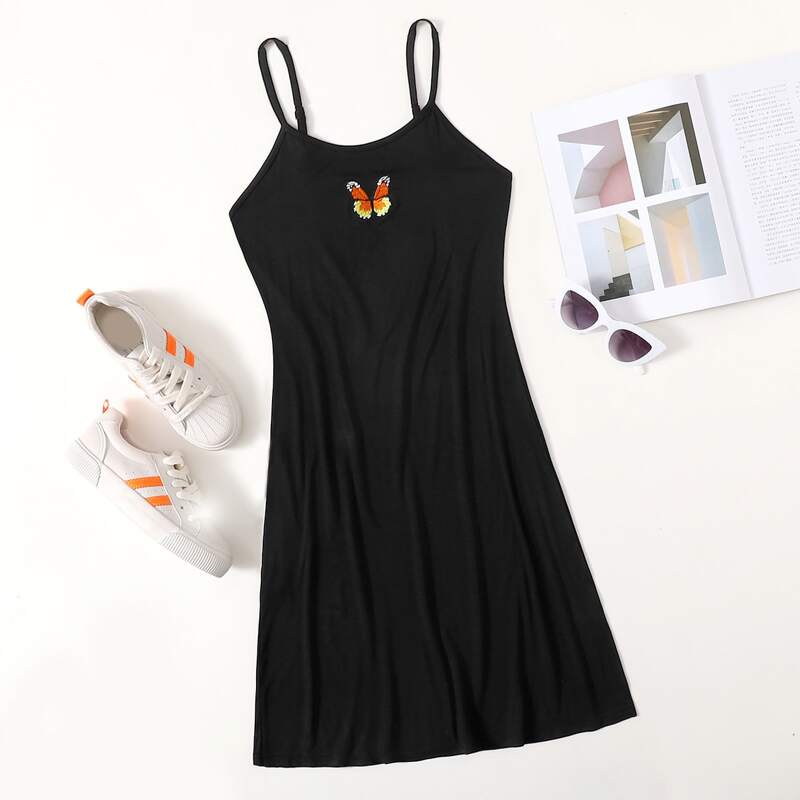 

Butterfly Embroidery Cami Dress, Black