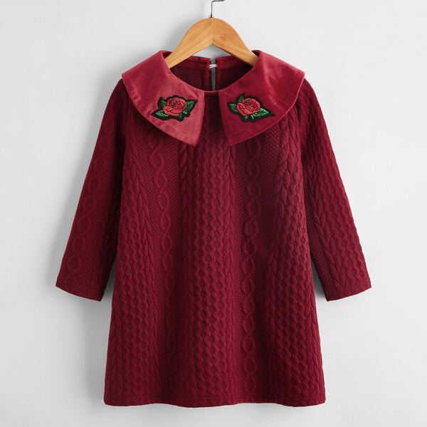 

Toddler Girl Cable Knit Floral Embroidered Sweater Dress, Burgundy