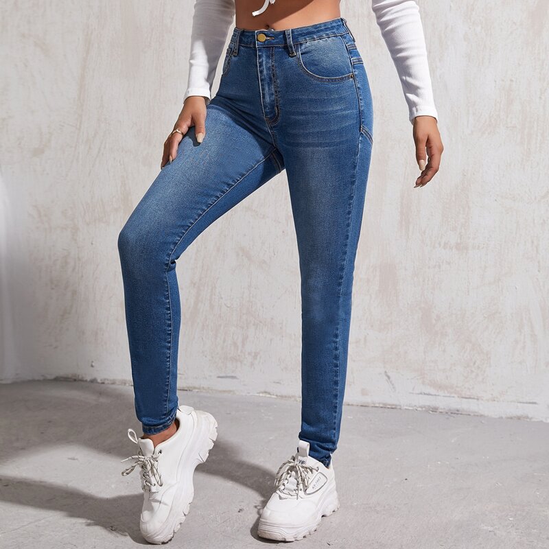 

Curvy Bleach Wash Skinny Jeans, Medium wash