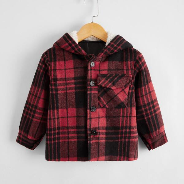 

Toddler Boys Plaid Pocket Front Coat, Burgundy