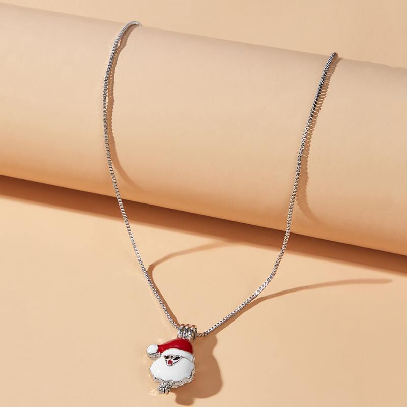 

Christmas Santa Claus Pendant Necklace, Silver