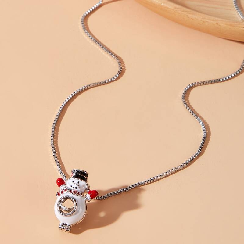 

Christmas Snowman Pendant Necklace, Silver