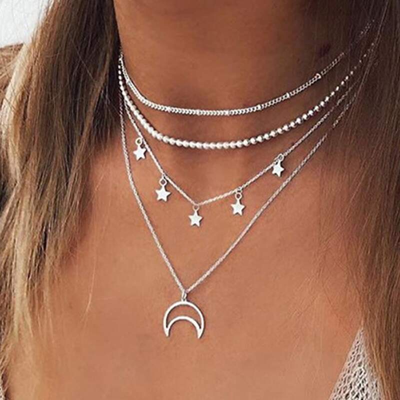 

Moon & Star Layered Necklace, Silver
