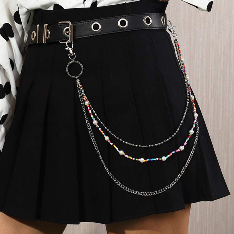 

Layered Beaded Pants Chain, Silver