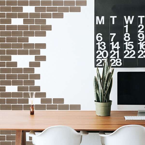 

10pcs Wood Grain Pattern Wall Sticker, Mocha brown