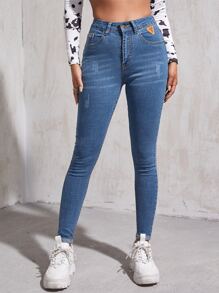 SHEIN Essnce Jeans ajustados con parche de cintura alta