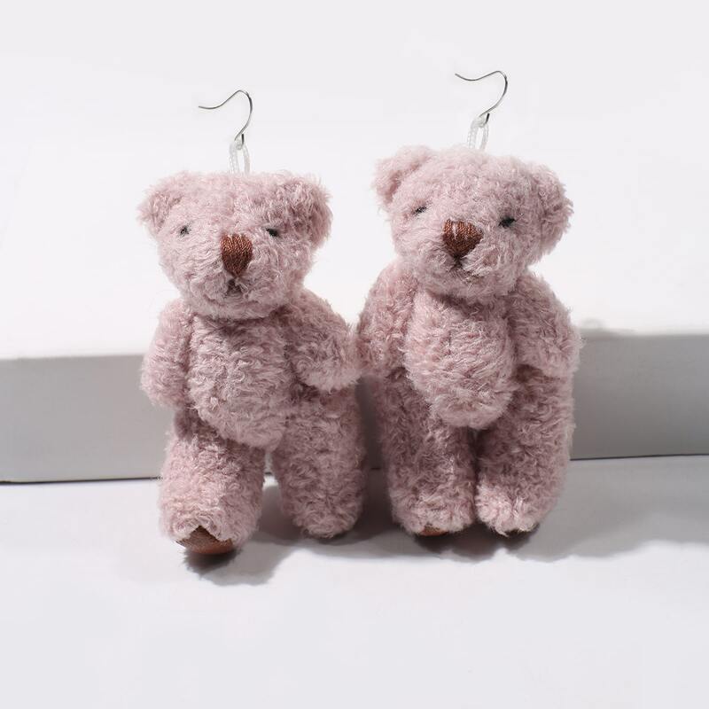 

Fluffy Bear Drop Earrings, Pink