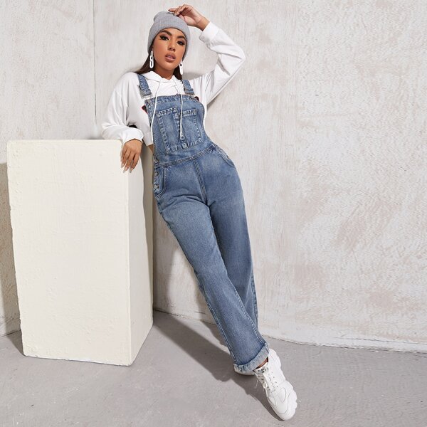 

Pocket Front Straight Leg Denim Overall, Light wash