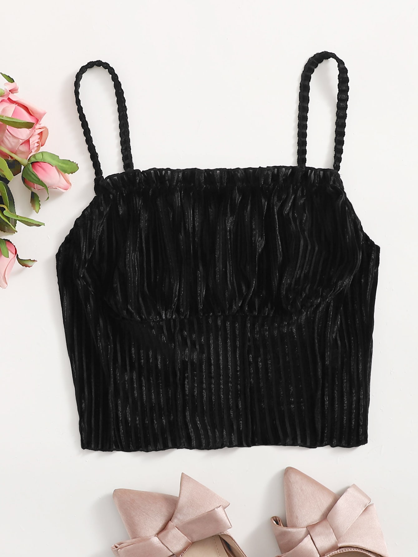 Ruched Bust Velvet Crop Cami Top thumbnail