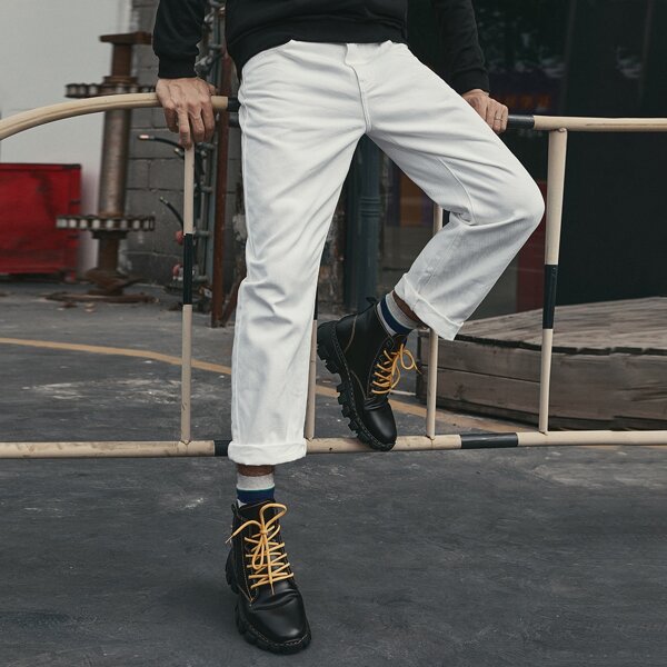 

Men Straight Leg Solid Jeans, White