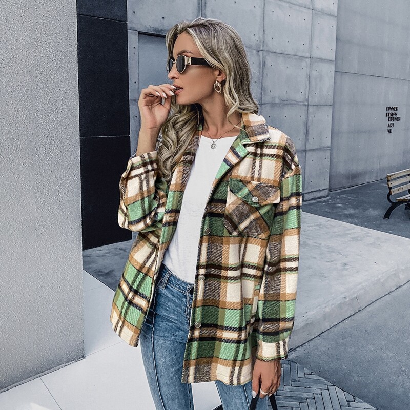 

Dual Pocket Button Up Plaid Overshirt, Multicolor