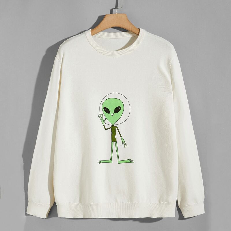 

Guys Alien Pattern Sweater, White