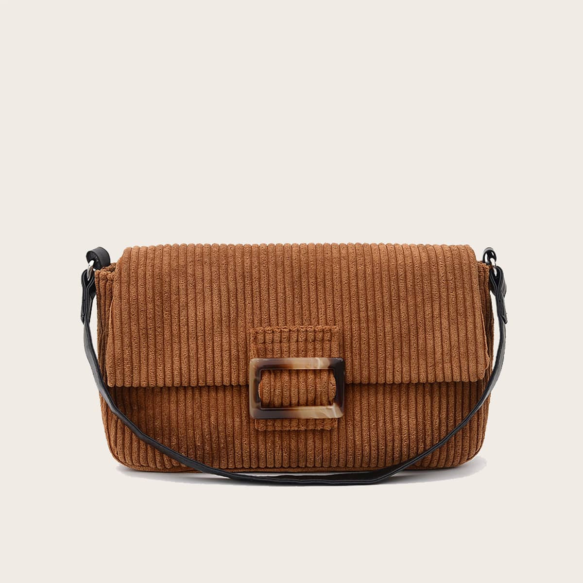 

Corduroy Buckle Baguette Bag, Coffee brown