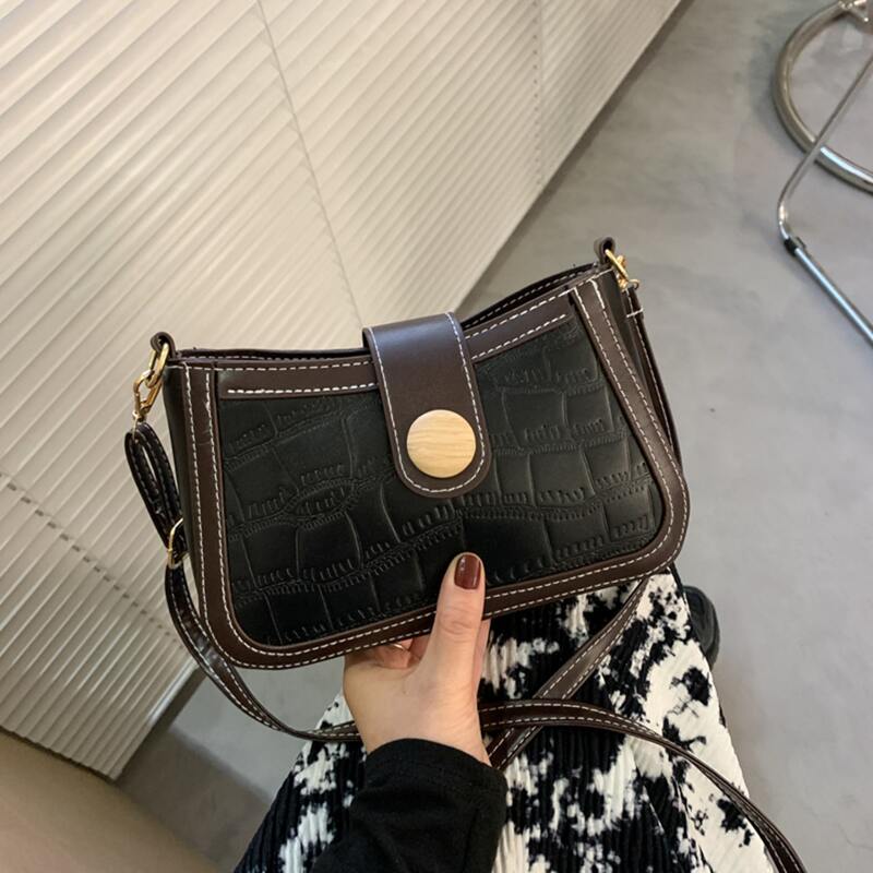 

Croc Effect Stitch Trim Bag, Black
