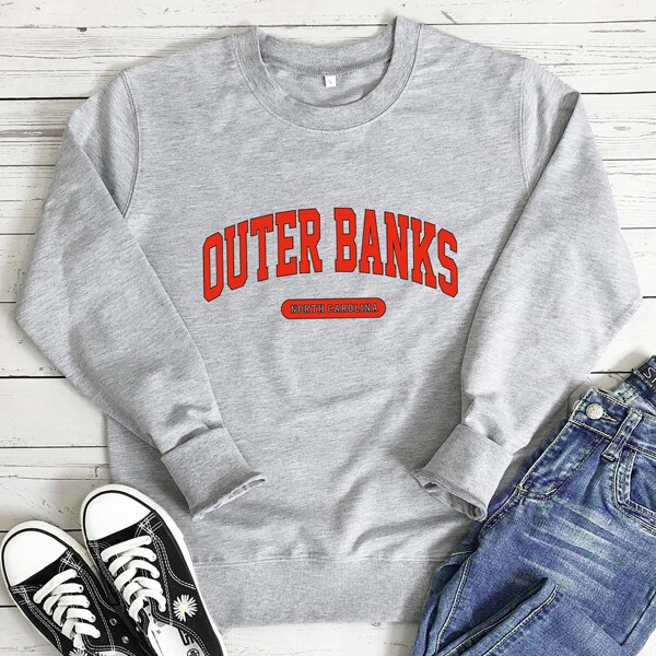 

Letter Graphic Crew Neck Sweatshirt, Light grey