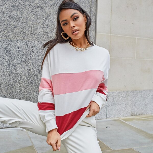 

Color Block Drop Shoulder Pullover, Multicolor